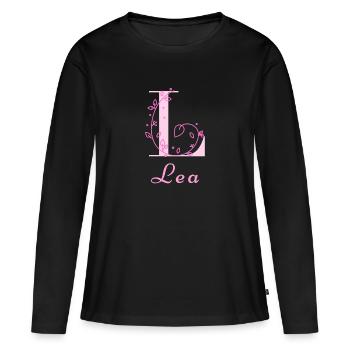 LEA Nom Chemise Fleurs Lettre Femmes - T-shirt manches longues Premium bio Femme - noir - Devant - Julia (174cm)