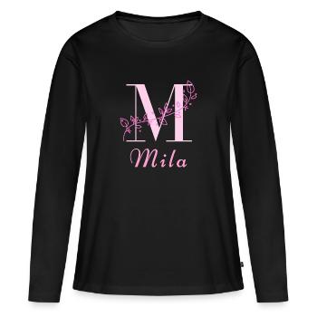 Nom MILA Chemise Lettres Florales Femmes - T-shirt manches longues Premium bio Femme - noir - Devant - Julia (174cm)