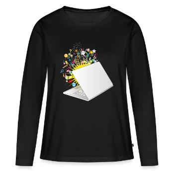 Ein halb geöffneter Laptop mit vielen Symbolen - Frauen Premium Bio Langarmshirt - Schwarz - Vorne - Julia (174cm)