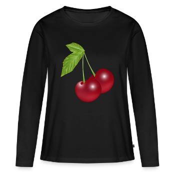 belles cerises rouges foncées croquantes - T-shirt manches longues Premium bio Femme - noir - Devant - Julia (174cm)