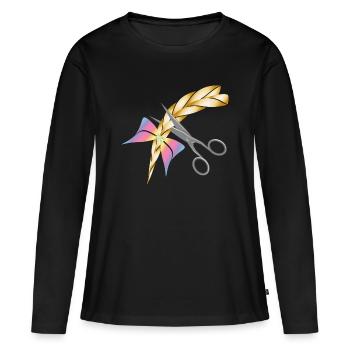 Des ciseaux coupent une tresse blonde - T-shirt manches longues Premium bio Femme - noir - Devant - Julia (174cm)