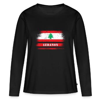 Liban drapeau vintage - T-shirt manches longues Premium bio Femme - noir - Devant - Julia (174cm)
