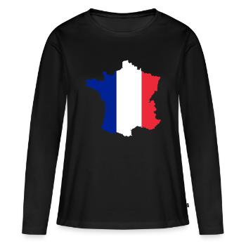 Drapeau de la carte de France ✅ Drapeau de la carte de France ✔ - T-shirt manches longues Premium bio Femme - noir - Devant - Julia (174cm)