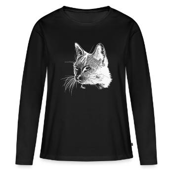 Tête de chat - Blanc - T-shirt manches longues Premium bio Femme - noir - Devant - Julia (174cm)