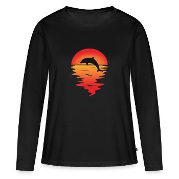 Delphin Delfin Dolphin Sonnenuntergang Romantik - Frauen Premium Bio Langarmshirt - Schwarz - Vorne - Julia (174cm)