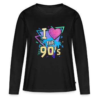 90iger Neunziger Jahrgang - Frauen Premium Bio Langarmshirt - Schwarz - Vorne - Julia (174cm)