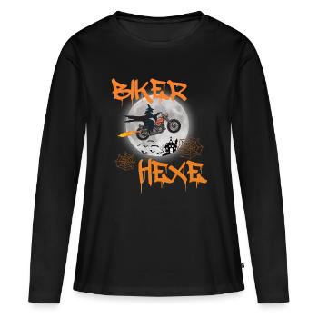 Biker sorcières voler moto vélo chopper - T-shirt manches longues Premium bio Femme - noir - Devant - Julia (174cm)