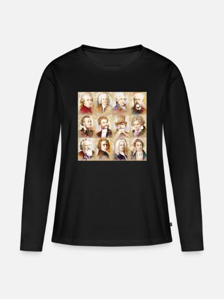 12 Komponisten: Mozart, Bach, Beethoven und mehr - Frauen Premium Bio Langarmshirt - Schwarz