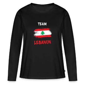 Équipe Liban Design / Idée cadeau - T-shirt manches longues Premium bio Femme - noir - Devant - Julia (174cm)