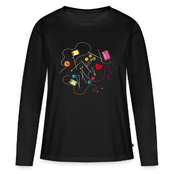 Sewing utensils buttons, needle, thread and sewing thread - Women's Premium Organic Long Sleeve Shirt - black - Front - Julia (174cm)