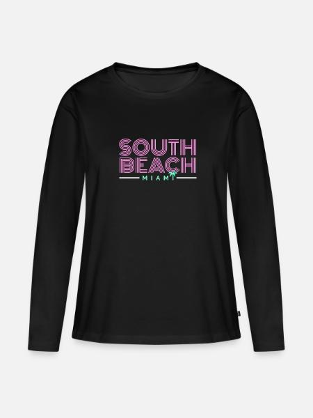 South Beach Miami Retro - Frauen Premium Bio Langarmshirt - Schwarz