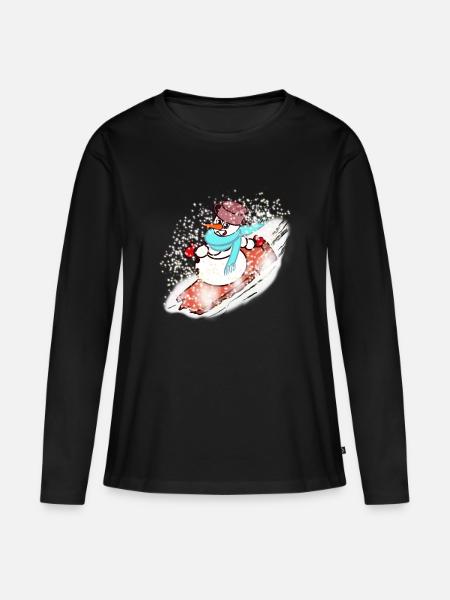 Snowman with scarf and snowboard - Women's Premium Organic Long Sleeve Shirt - black