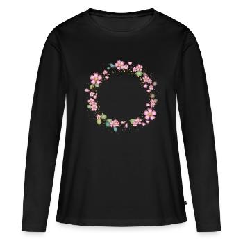 filigraner Heckenrosen Rahmen mit Blätter - Frauen Premium Bio Langarmshirt - Schwarz - Vorne - Julia (174cm)