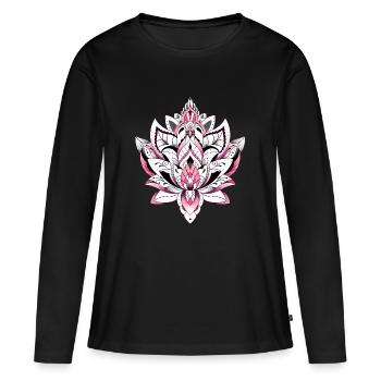 lotus mandala couleur rose - T-shirt manches longues Premium bio Femme - noir - Devant - Julia (174cm)