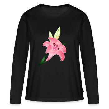 pink lily bloom with two buds - Women's Premium Organic Long Sleeve Shirt - black - Front - Julia (174cm)