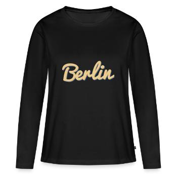 Berlin Script Vintage Wortmarke - Frauen Premium Bio Langarmshirt - Schwarz - Vorne - Julia (174cm)