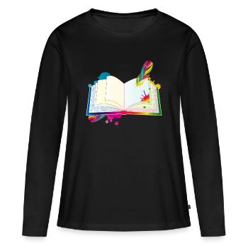journal hétéroclite avec plume et blobs - T-shirt manches longues Premium bio Femme - noir - Devant - Julia (174cm)