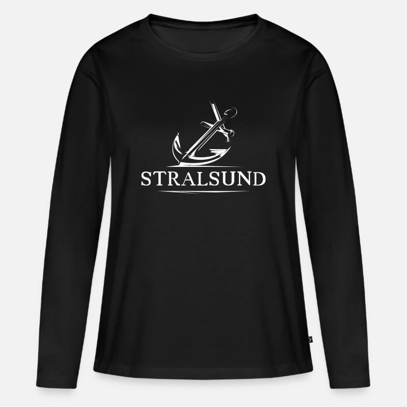 stralsund see anker symbol geschenk idee logo - Frauen Premium Bio Langarmshirt - Schwarz