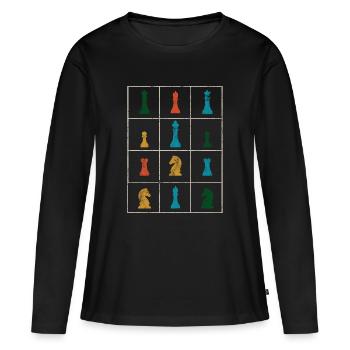 Pièces d’échiquier d’échiquier - T-shirt manches longues Premium bio Femme - noir - Devant - Julia (174cm)