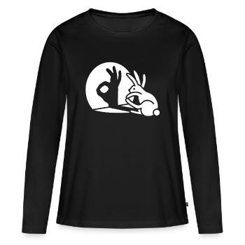 Lapin main d’ombre OK signe de geste Ok pico bello - T-shirt manches longues Premium bio Femme - noir - Devant - Julia (174cm)