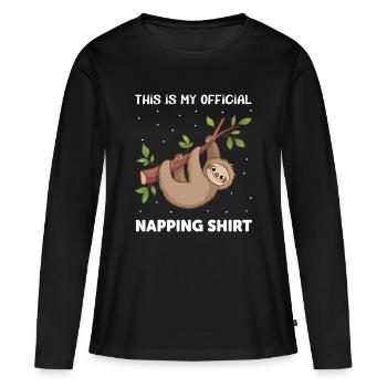 Faultier Schlafanzug - Frauen Premium Bio Langarmshirt - Schwarz - Vorne - Julia (174cm)