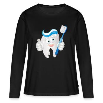 Dent blanche rayonnante avec du dentifrice en bande dessinée - T-shirt manches longues Premium bio Femme - noir - Devant - Julia (174cm)