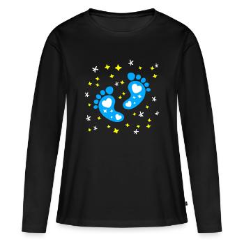 Bébé Pieds Bébé Grossesse Bébé Naissance - T-shirt manches longues Premium bio Femme - noir - Devant - Julia (174cm)