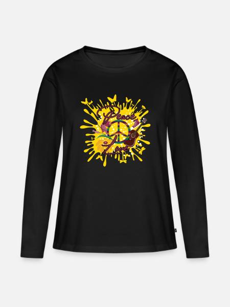 Peace and Love - Frauen Premium Bio Langarmshirt - Schwarz