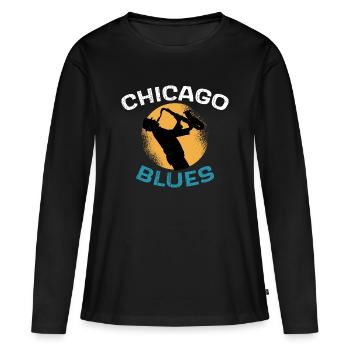 Chicago Blues cadeau musicien, fan de blues saxo - T-shirt manches longues Premium bio Femme - noir - Devant - Julia (174cm)