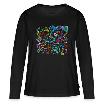 École Apprentissage Des timbales Début de l’école - T-shirt manches longues Premium bio Femme - noir - Devant - Julia (174cm)