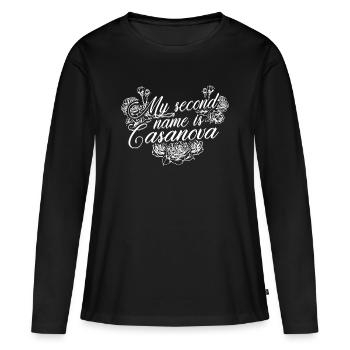 MY Second Name Is Casanova - T-shirt manches longues Premium bio Femme - noir - Devant - Julia (174cm)