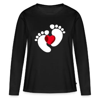 Bébé Pieds Bébé Enceinte Coeur - T-shirt manches longues Premium bio Femme - noir - Devant - Julia (174cm)