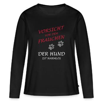 Vorsicht vor dem Frauchen, der Hund ist harmlos - Frauen Premium Bio Langarmshirt - Schwarz - Vorne - Julia (174cm)