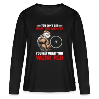 Bodybuilding Fitness Gym - T-shirt manches longues Premium bio Femme - noir - Devant - Julia (174cm)