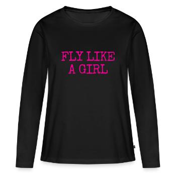 Pilotin Luftfahrt Fliegen - Frauen Premium Bio Langarmshirt - Schwarz - Vorne - Julia (174cm)