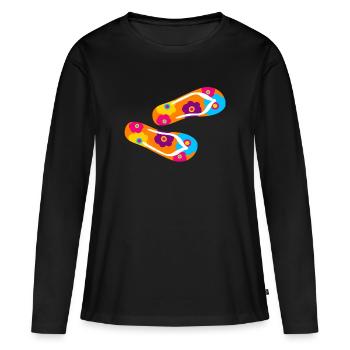 Flip Flops Latent Fleur Fleur Fleur Fleurs colorées - T-shirt manches longues Premium bio Femme - noir - Devant - Julia (174cm)