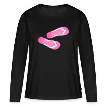Flip Flop pantoufles peluche fourrure moelleux rose rose - T-shirt manches longues Premium bio Femme - noir - Devant - Julia (174cm)