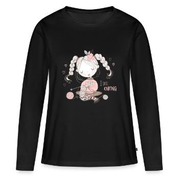 Tricoteuse « I like kntting » - T-shirt manches longues Premium bio Femme - noir - Devant - Julia (174cm)