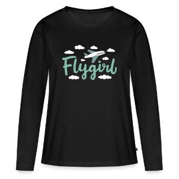 Pilot Girl Flight Attendant Aircraft Aviation - T-shirt manches longues Premium bio Femme - noir - Devant - Julia (174cm)