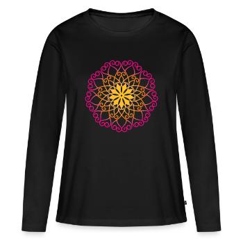 Fioriture orneau yoga dégradé Soleil Mandala - T-shirt manches longues Premium bio Femme - noir - Devant - Julia (174cm)