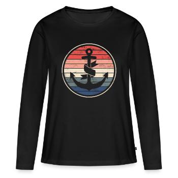 Bateau bateau capitaine - T-shirt manches longues Premium bio Femme - noir - Devant - Julia (174cm)