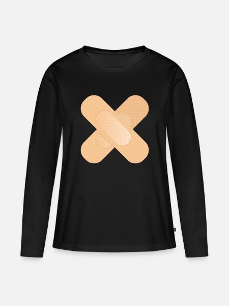 überkreuztes Heftpflaster als Gestaltungselement - Frauen Premium Bio Langarmshirt - Schwarz