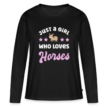 Cheval chevaux - T-shirt manches longues Premium bio Femme - noir - Devant - Julia (174cm)