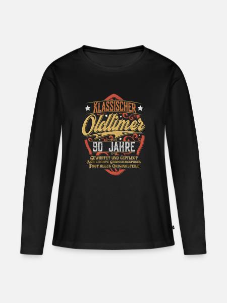 90. Geburtstag Oldtimer - Frauen Premium Bio Langarmshirt - Schwarz