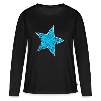 STERN. STERNE. STERN. STERNE. FEST. JAHRESTAG - Frauen Premium Bio Langarmshirt - Schwarz - Vorne - Julia (174cm)