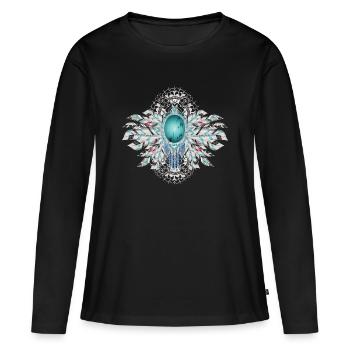 Plumes d’oiseau art avec turquoise dans le style ethno - T-shirt manches longues Premium bio Femme - noir - Devant - Julia (174cm)