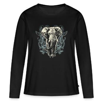 Fleurs en dentelle éléphant - T-shirt manches longues Premium bio Femme - noir - Devant - Julia (174cm)