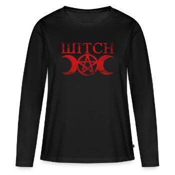 Wicca Sorcière Pentagramme Lune - T-shirt manches longues Premium bio Femme - noir - Devant - Julia (174cm)