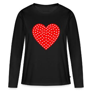 Motif de petits cœurs en inondation de cœur - T-shirt manches longues Premium bio Femme - noir - Devant - Julia (174cm)