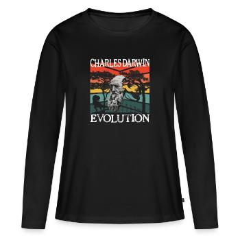 Idée cadeau textile Charles Darwin Evolution - T-shirt manches longues Premium bio Femme - noir - Devant - Julia (174cm)